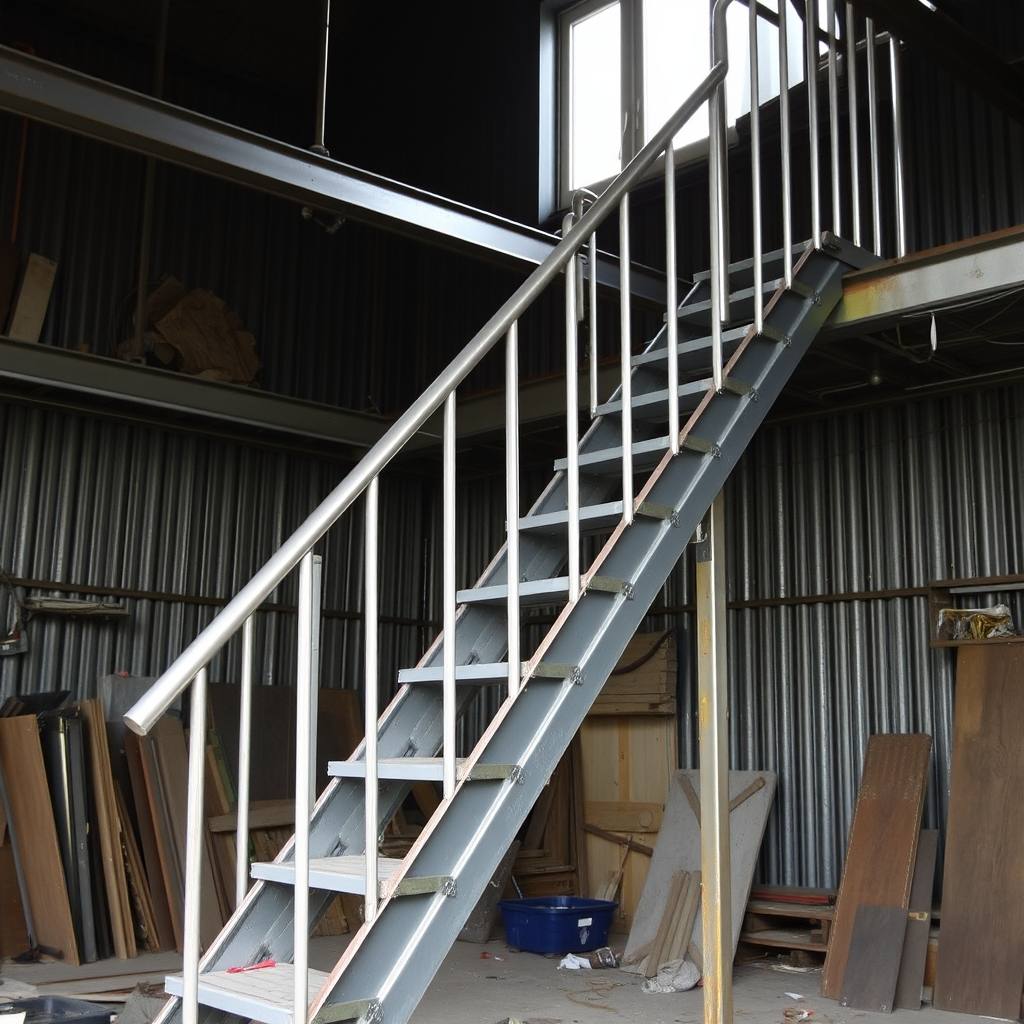 Escalier métallique en cours de pose (illustration)